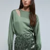 scalperscompany Blusa Satinada Abertura Hombro-Mujer Coleccion
