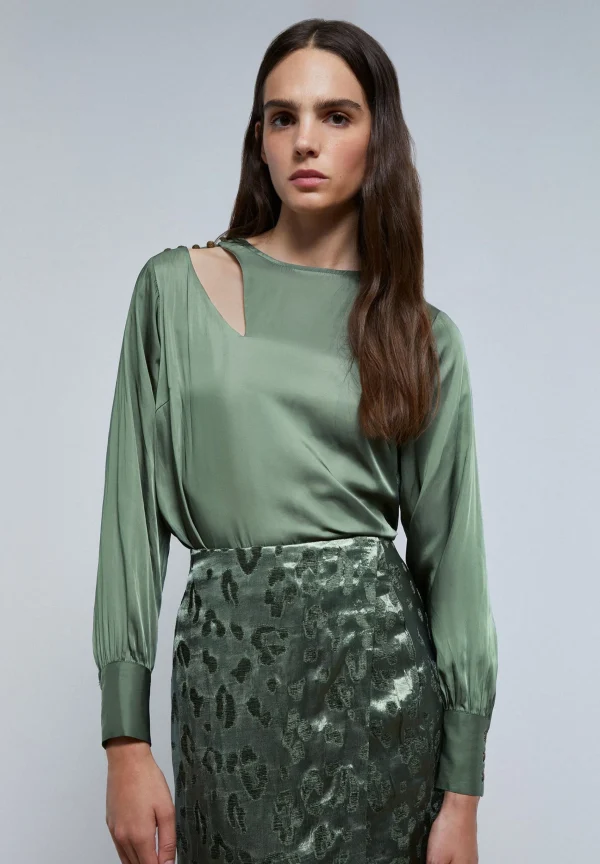 scalperscompany Blusa Satinada Abertura Hombro-Mujer Coleccion