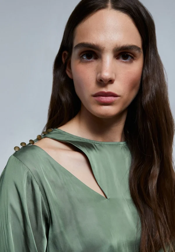 scalperscompany Blusa Satinada Abertura Hombro-Mujer Coleccion