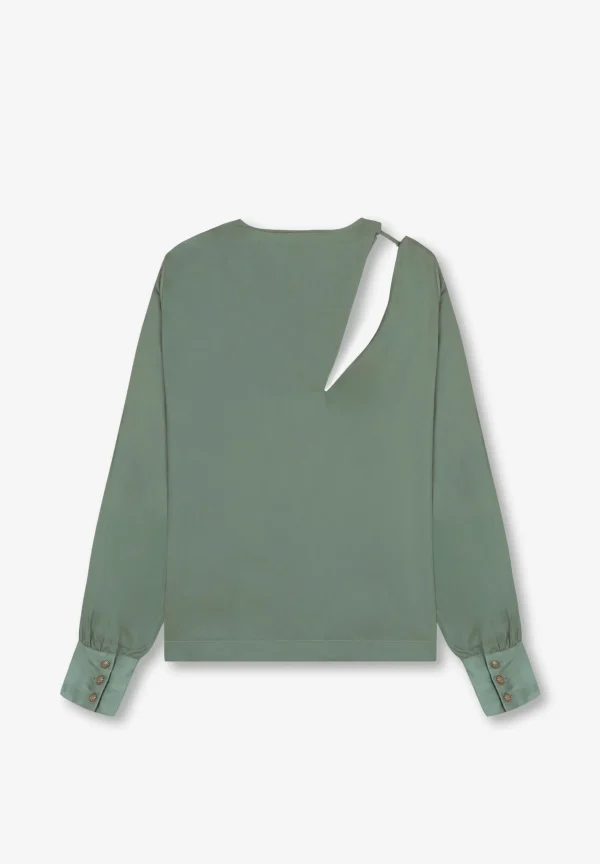 scalperscompany Blusa Satinada Abertura Hombro-Mujer Coleccion