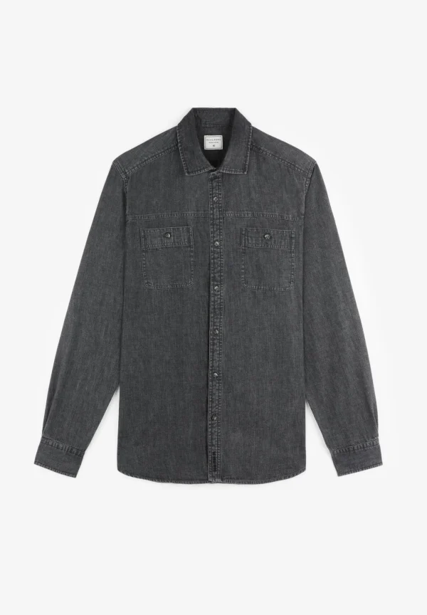 scalperscompany Camisa Denim Bolsillos Boton-Hombre Camisas