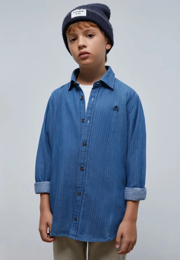 scalperscompany Camisa Denim Calavera Contraste-Niños Camisas