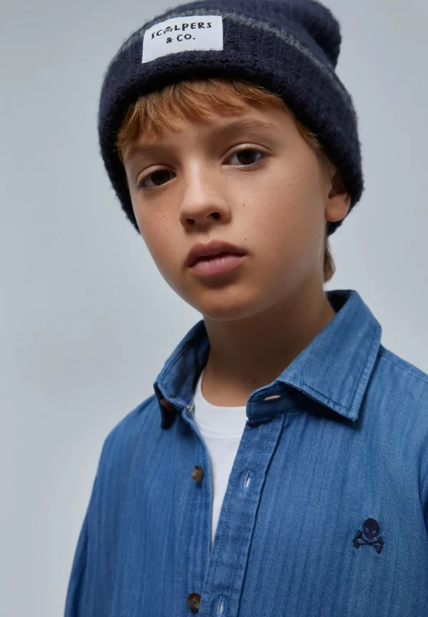 scalperscompany Camisa Denim Calavera Contraste-Niños Camisas