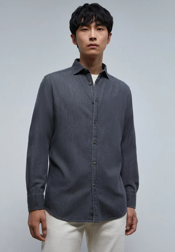 scalperscompany Camisa Denim Calavera Tono-Hombre Camisas