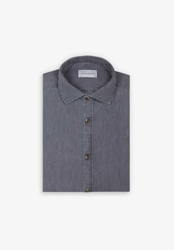 scalperscompany Camisa Denim Calavera Tono-Hombre Camisas