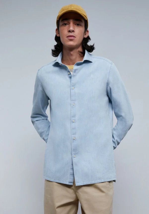 scalperscompany Camisa Denim Lavada Calavera Tono-Hombre Camisas