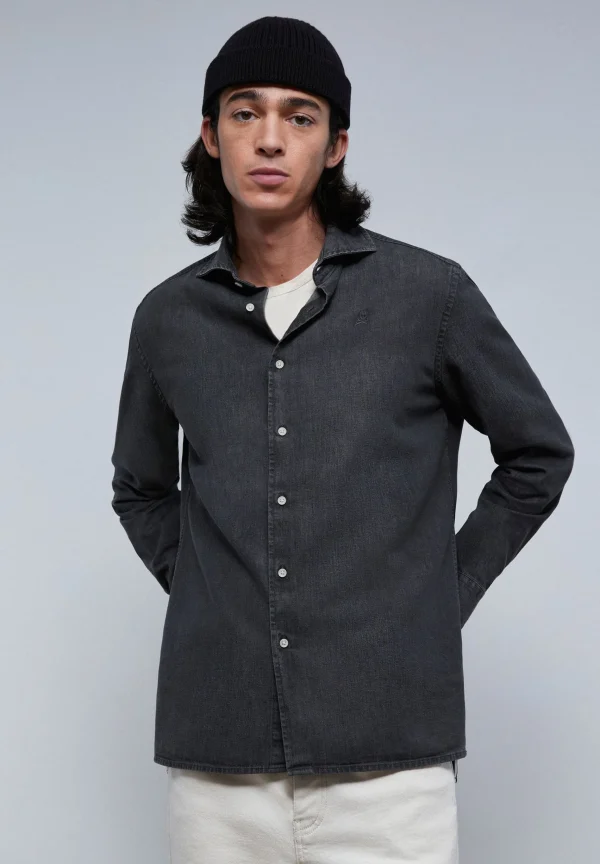 scalperscompany Camisa Denim Lavada Calavera Tono-Hombre Camisas