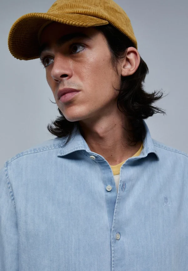 scalperscompany Camisa Denim Lavada Calavera Tono-Hombre Camisas