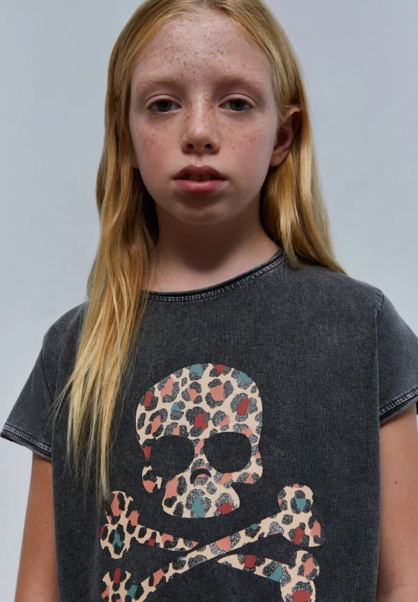scalperscompany Camiseta Calavera Leopardo Glitter-Niños Camisetas