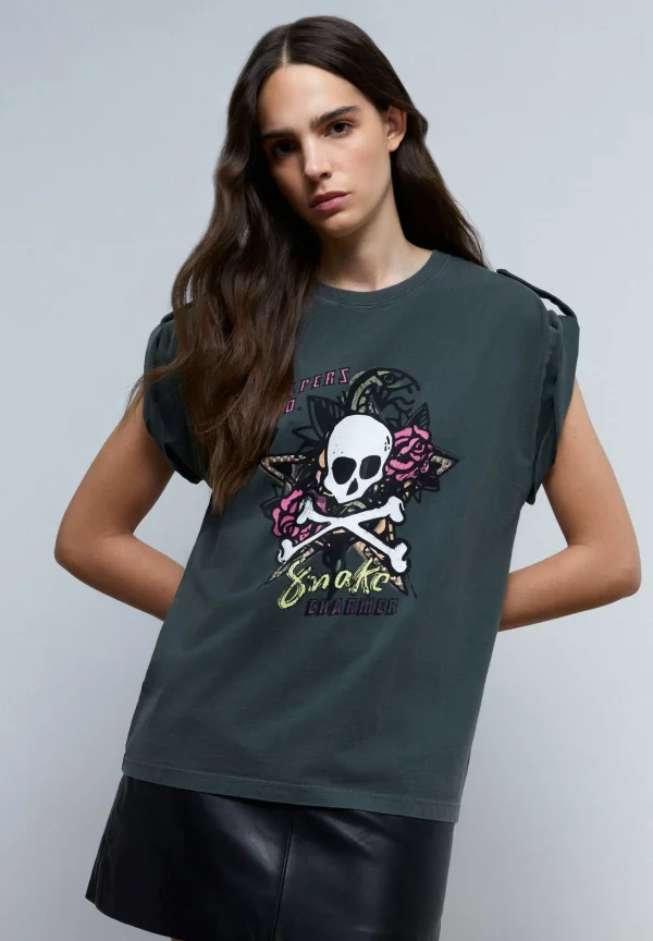 scalperscompany Camiseta Lavada Detalle Manga-Mujer Camisetas Y Tops