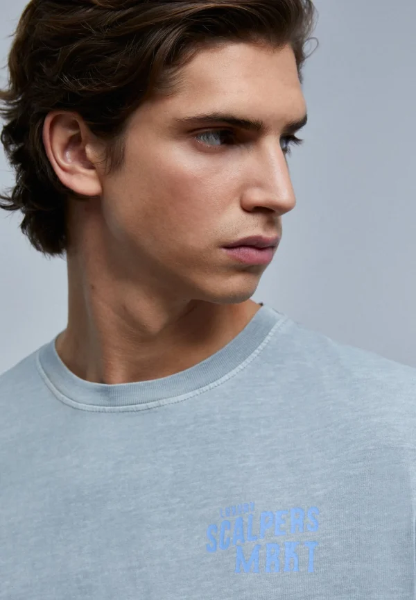 scalperscompany Camiseta Lavada Print-Hombre Camisetas
