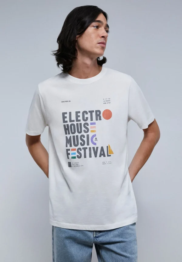 scalperscompany Camiseta Lavada Print Frontal Festival-Hombre Camisetas