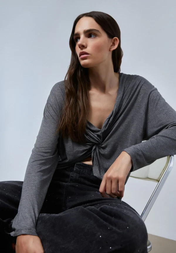 scalperscompany Camiseta Lurex Detalle Nudo-Mujer Camisetas Y Tops