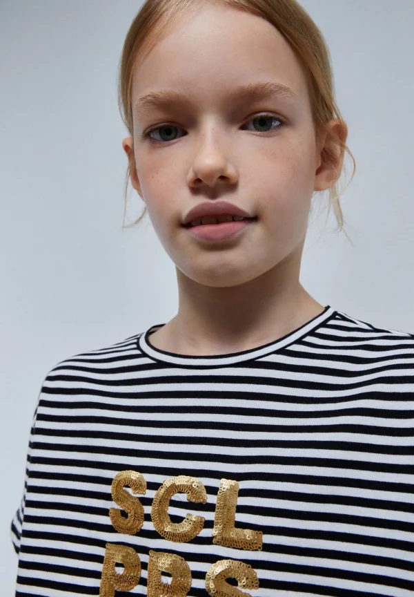 scalperscompany Camiseta Rayas Logo Lentejuelas-Niños Camisetas