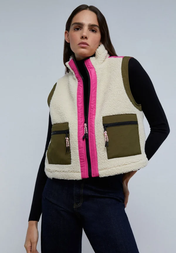 scalperscompany Chaleco Borrego Paneles Contraste-Mujer Blazers Y Chalecos