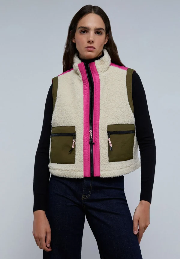 scalperscompany Chaleco Borrego Paneles Contraste-Mujer Blazers Y Chalecos