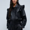 scalperscompany Chaqueta Piel Volante Hombro-Mujer Abrigos Y Chaquetas