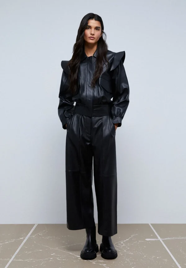 scalperscompany Chaqueta Piel Volante Hombro-Mujer Abrigos Y Chaquetas
