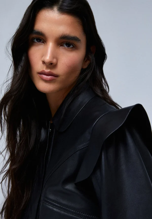 scalperscompany Chaqueta Piel Volante Hombro-Mujer Abrigos Y Chaquetas