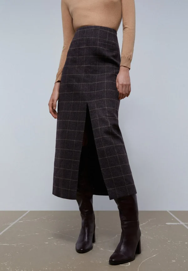 scalperscompany Falda Midi Cuadros Abertura-Mujer Faldas
