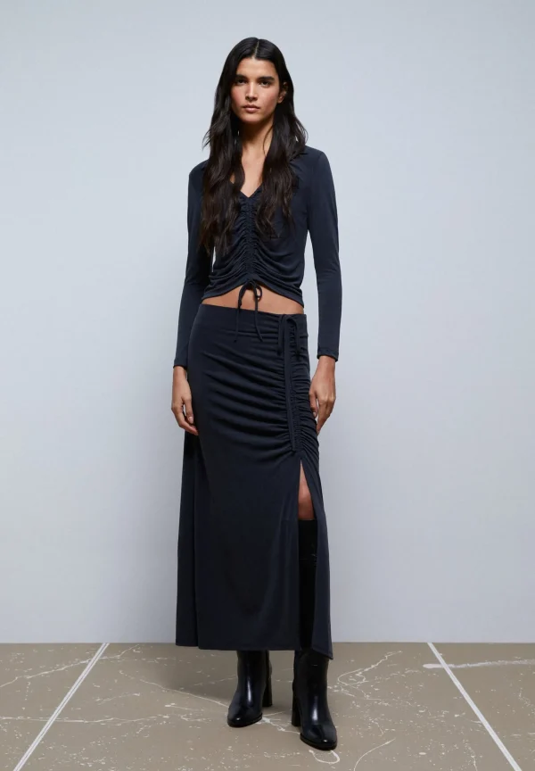scalperscompany Falda Midi Frunce Lateral-Mujer Total Look
