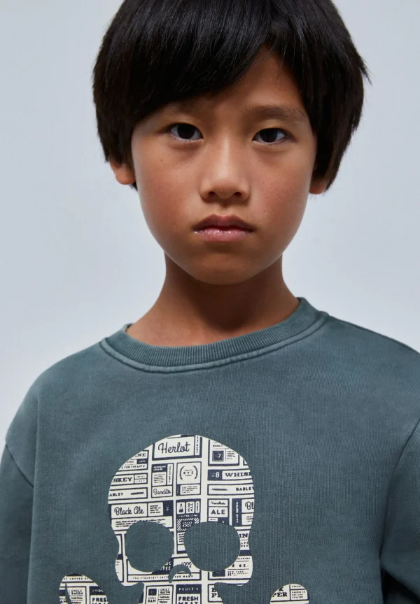 scalperscompany Sudadera Calavera Texto Periodico-Niños Sudaderas
