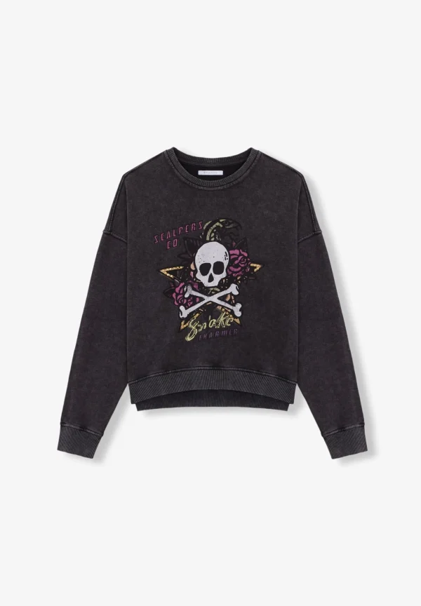 scalperscompany Sudadera Lavada Calavera Frontal-Mujer Sudaderas