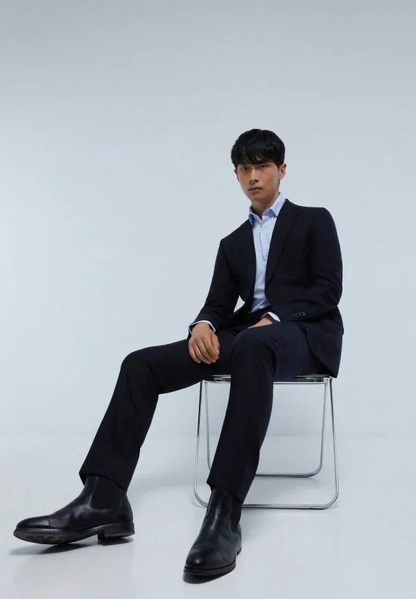 scalperscompany Traje Estructura Azul Marino Lana-Hombre Trajes