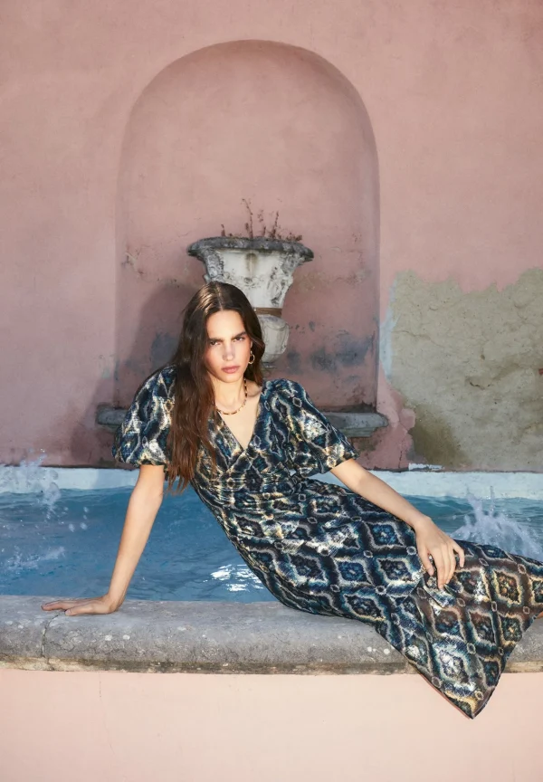 scalperscompany Vestido Midi Manga Abullonada-Mujer La Gran Fiesta